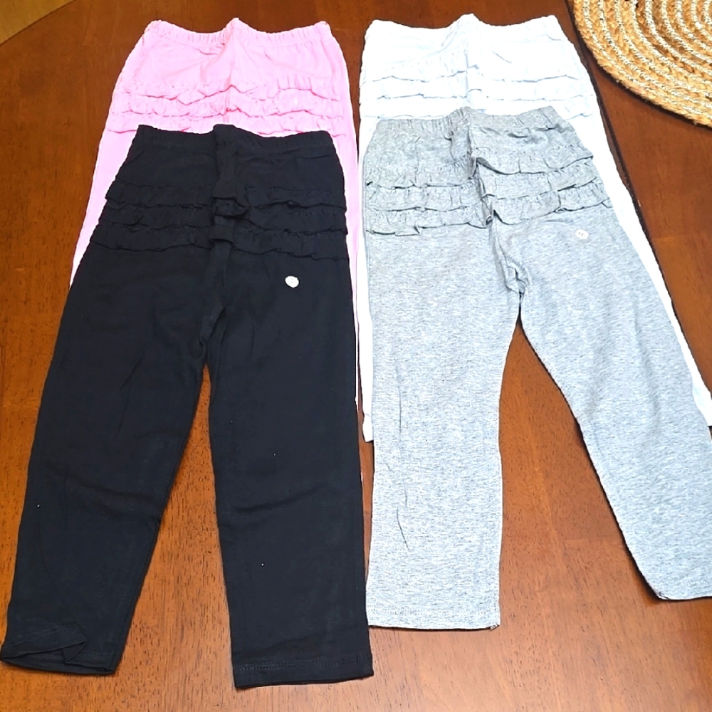 4 pairs Kids Ruffle Leggings Set - Pink, Black, Gray, White